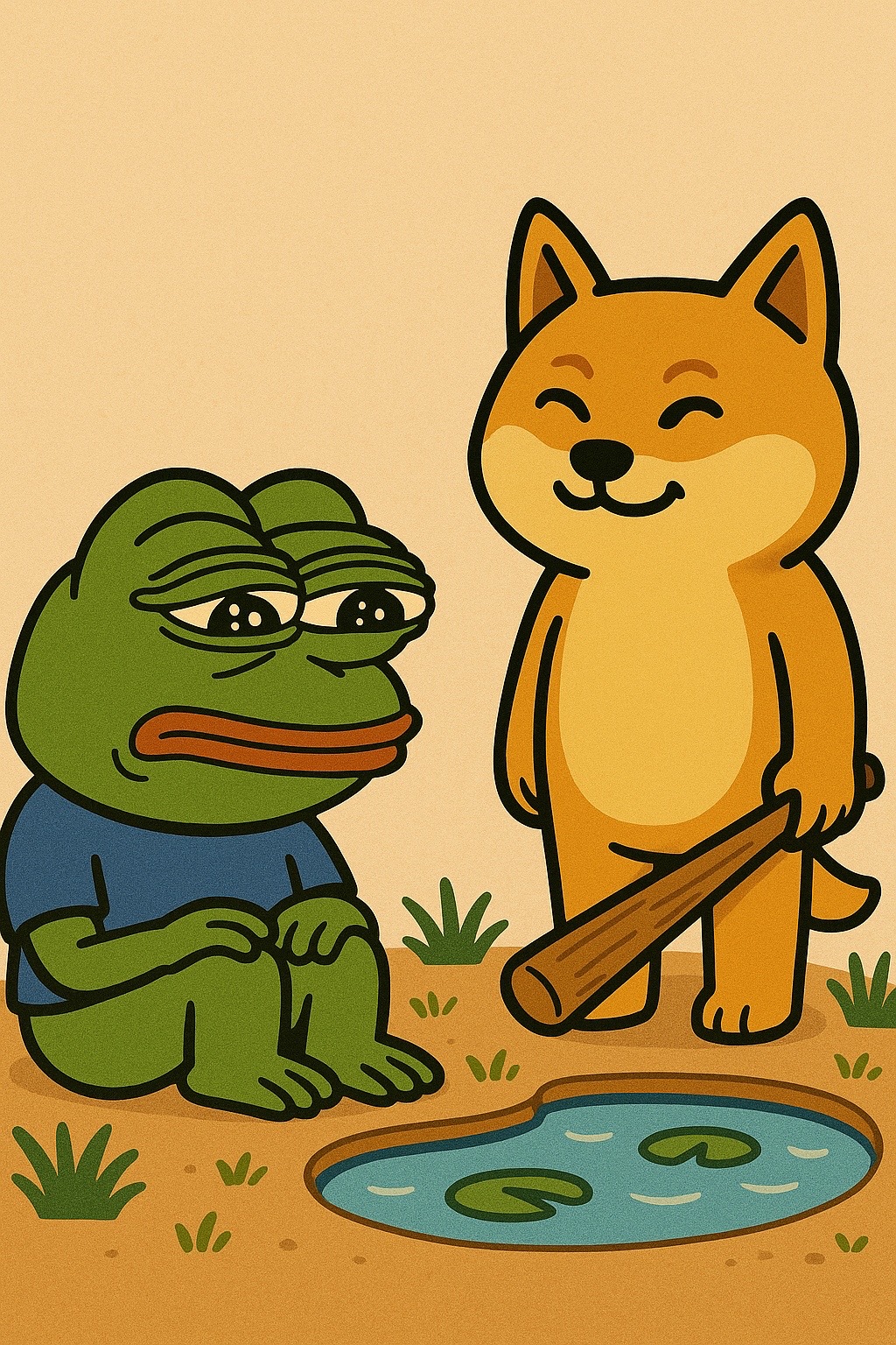 Pepe with Bonk at the pond